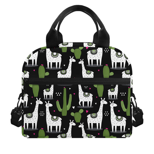 Cactus And Llama Pattern Print Insulated Lunch Bag