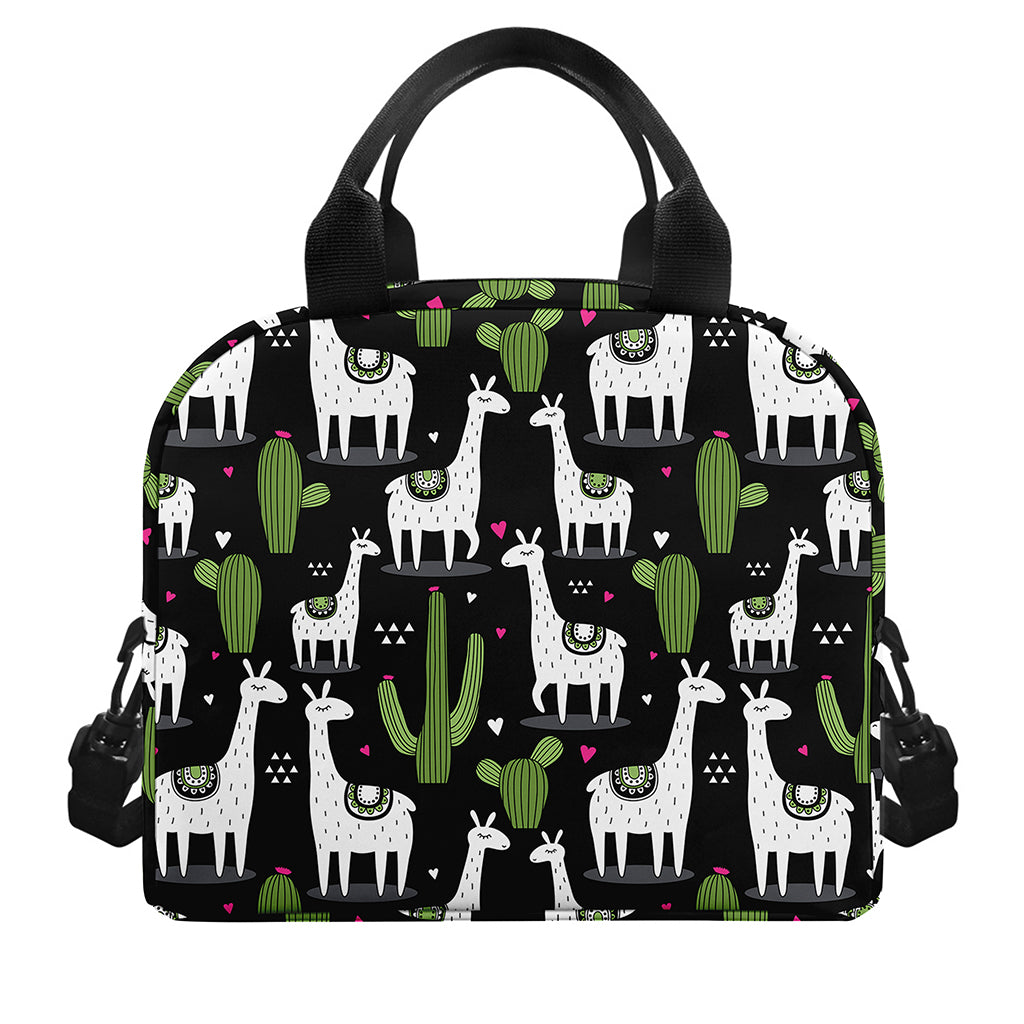 Cactus And Llama Pattern Print Insulated Lunch Bag