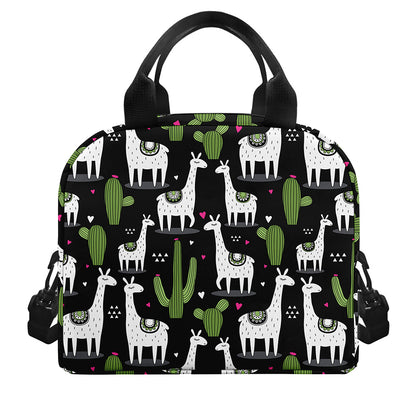 Cactus And Llama Pattern Print Insulated Lunch Bag