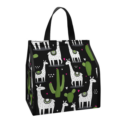 Cactus And Llama Pattern Print Insulated Lunch Tote