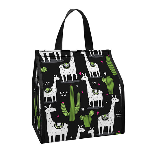 Cactus And Llama Pattern Print Insulated Lunch Tote