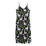 Cactus And Llama Pattern Print Jersey Midi Cami Dress