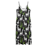 Cactus And Llama Pattern Print Jersey Midi Cami Dress