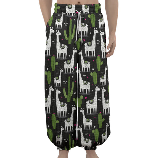 Cactus And Llama Pattern Print Lantern Pants