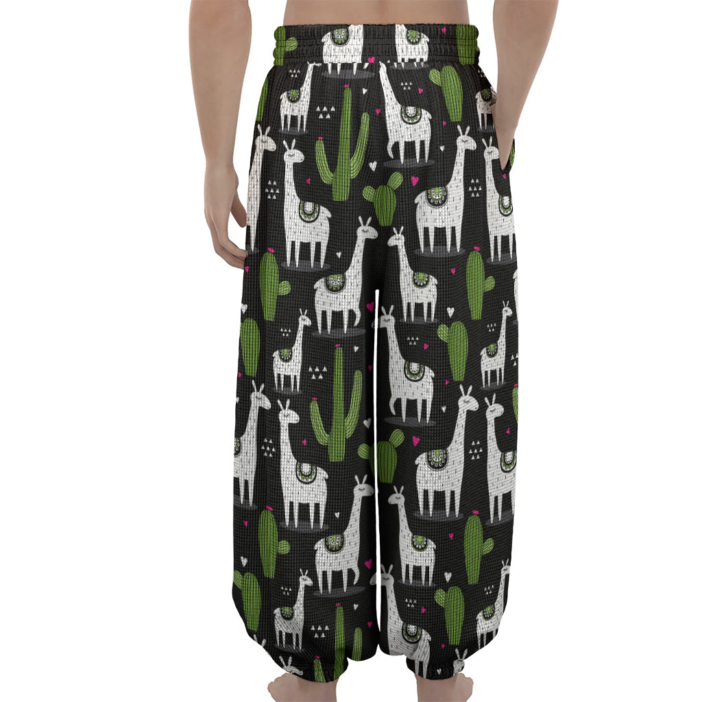Cactus And Llama Pattern Print Lantern Pants