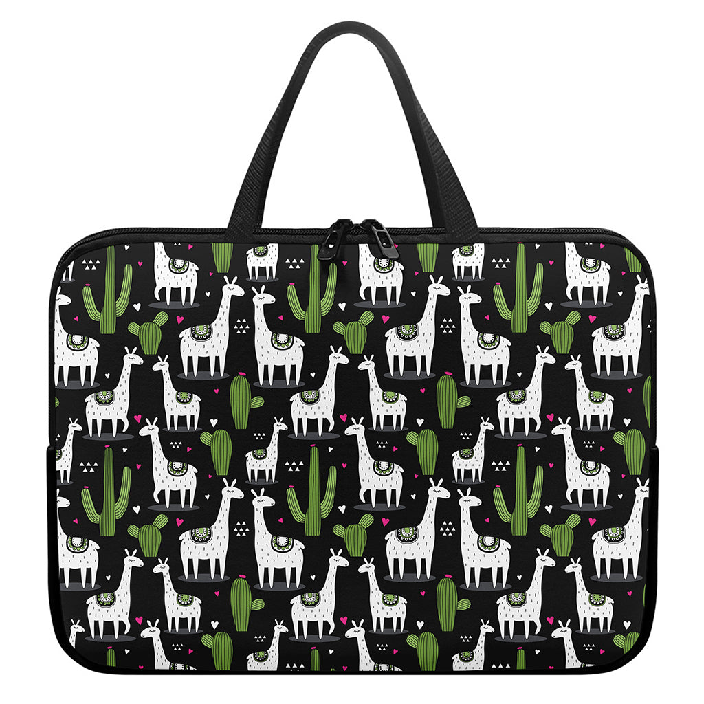 Cactus And Llama Pattern Print Laptop Sleeve With Handle