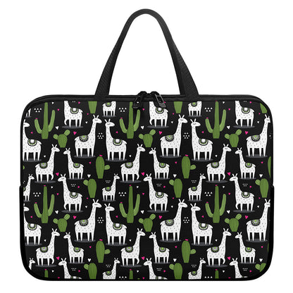 Cactus And Llama Pattern Print Laptop Sleeve With Handle
