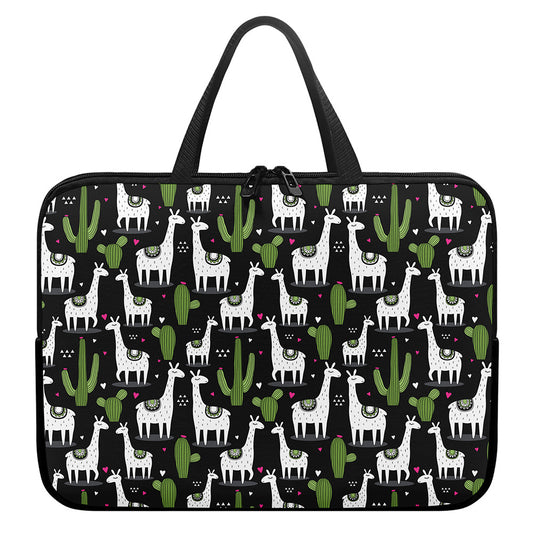 Cactus And Llama Pattern Print Laptop Sleeve With Handle