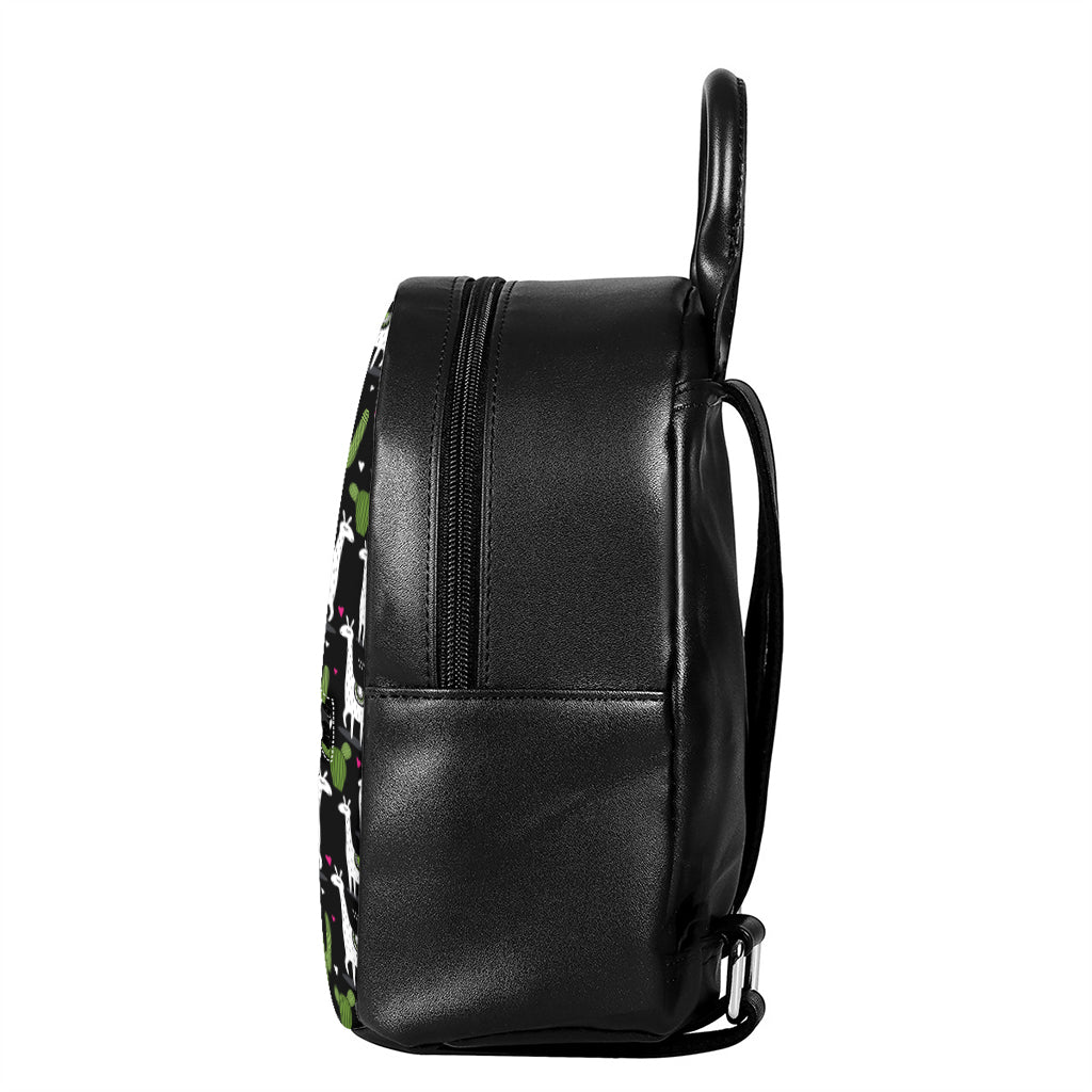 Cactus And Llama Pattern Print Leather Backpack