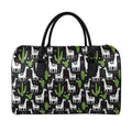 Cactus And Llama Pattern Print Leather Duffel Bag