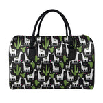 Cactus And Llama Pattern Print Leather Duffle Bag