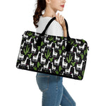 Cactus And Llama Pattern Print Leather Duffle Bag