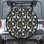Cactus And Llama Pattern Print Leather Spare Tire Cover