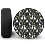 Cactus And Llama Pattern Print Leather Spare Tire Cover