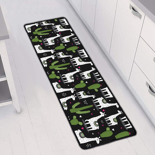 Cactus And Llama Pattern Print Long Kitchen Mat