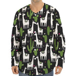 Cactus And Llama Pattern Print Long Sleeve Baseball Jersey