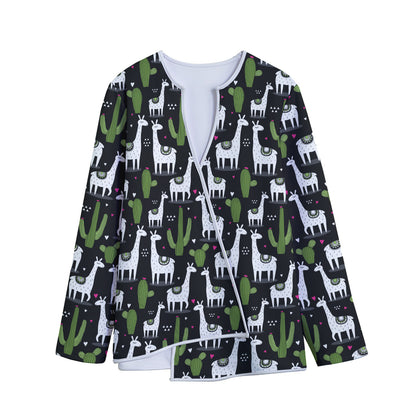Cactus And Llama Pattern Print Long Sleeve Short Coat
