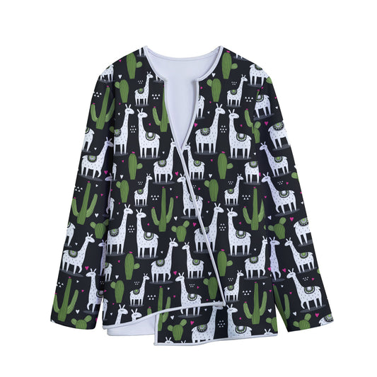 Cactus And Llama Pattern Print Long Sleeve Short Coat