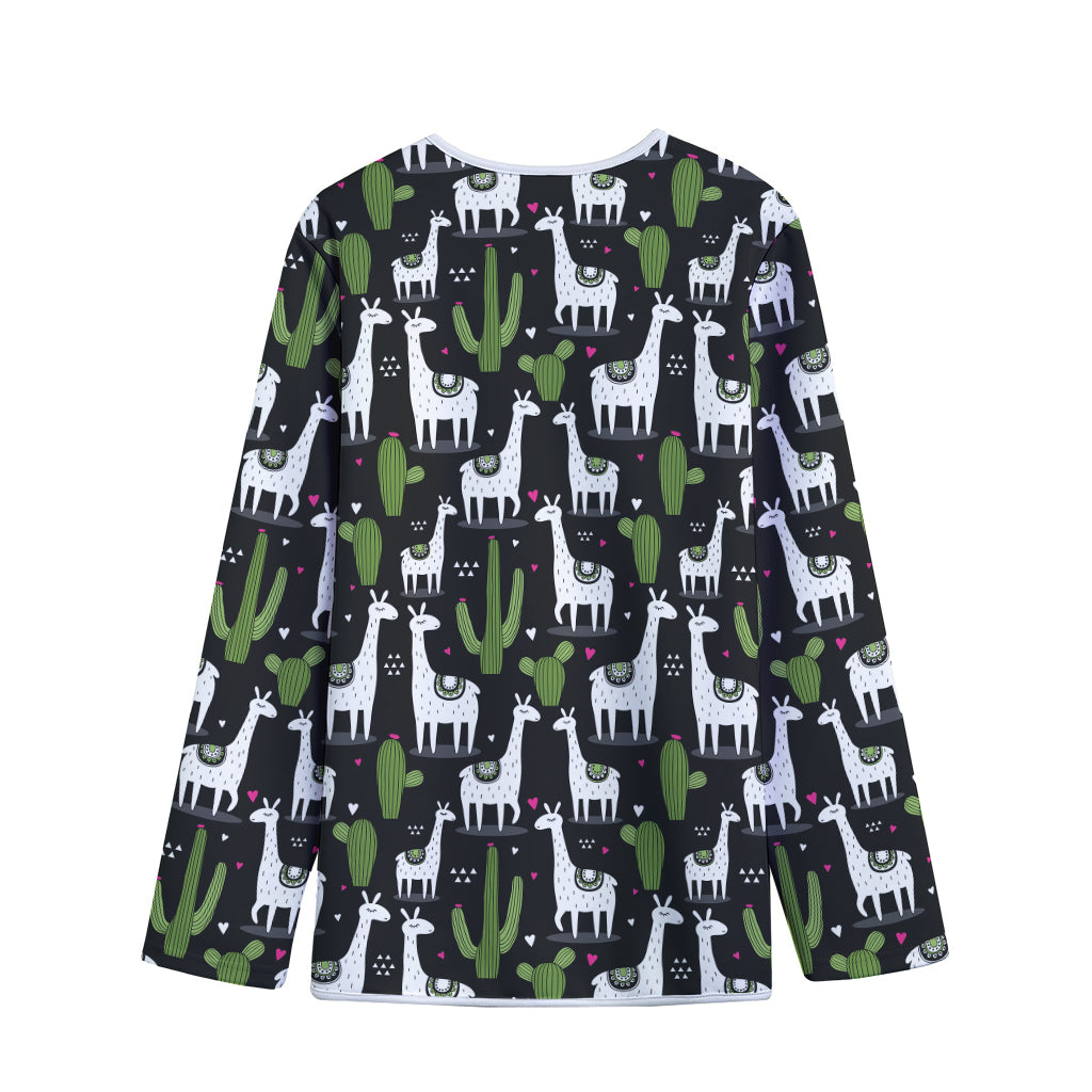 Cactus And Llama Pattern Print Long Sleeve Short Coat