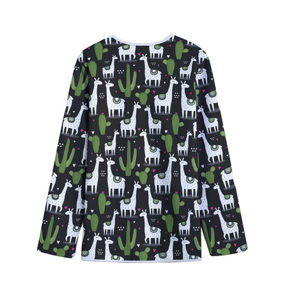 Cactus And Llama Pattern Print Long Sleeve Short Coat