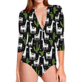 Cactus And Llama Pattern Print Long Sleeve Swimsuit