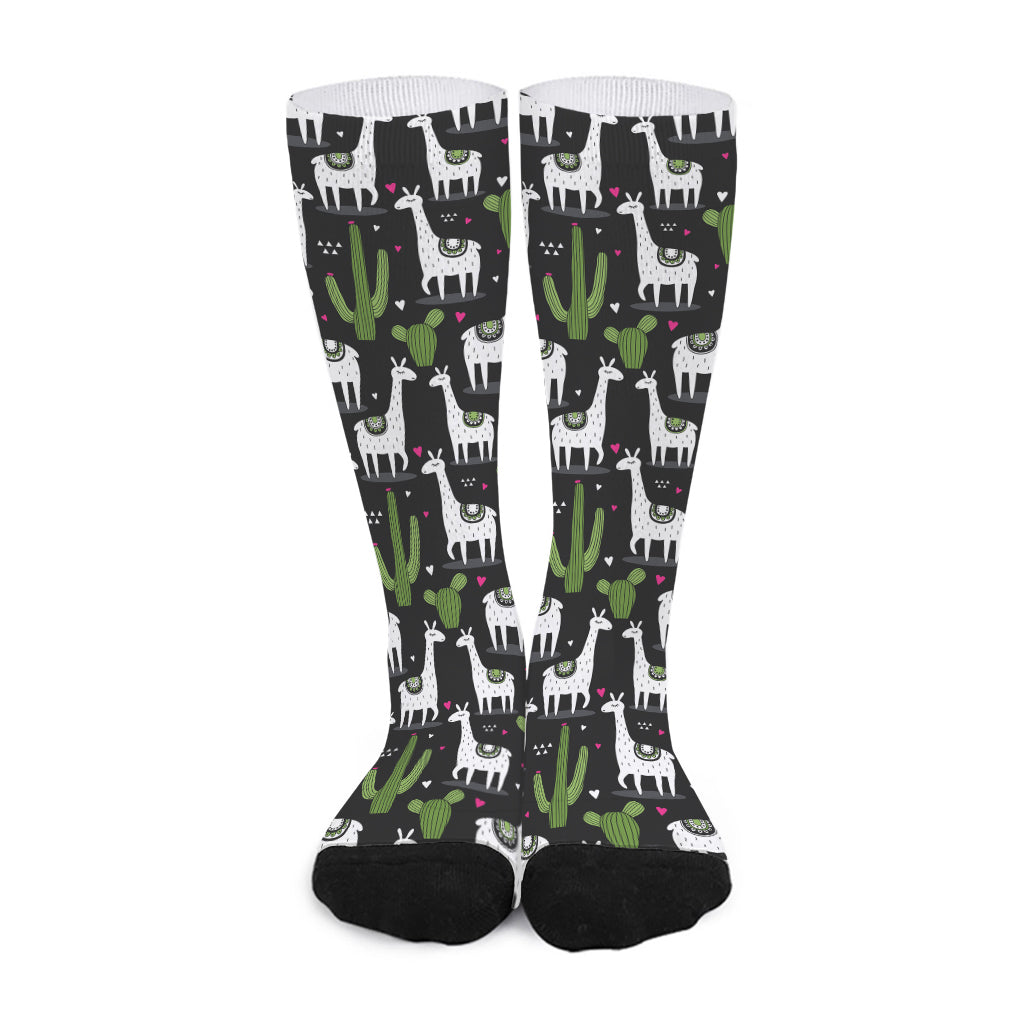 Cactus And Llama Pattern Print Long Socks