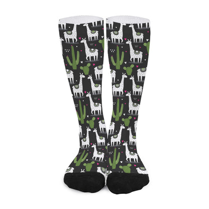 Cactus And Llama Pattern Print Long Socks