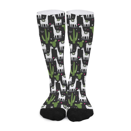 Cactus And Llama Pattern Print Long Socks