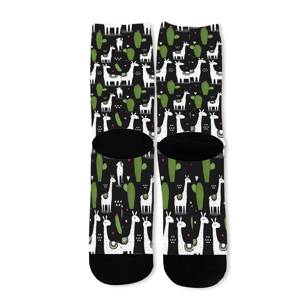 Cactus And Llama Pattern Print Long Socks