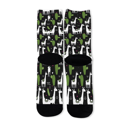 Cactus And Llama Pattern Print Long Socks