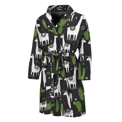 Cactus And Llama Pattern Print Men's Bathrobe