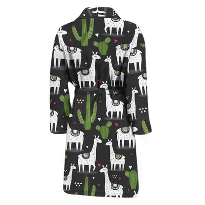 Cactus And Llama Pattern Print Men's Bathrobe