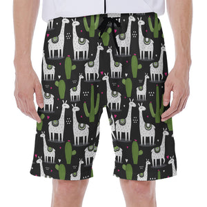 Cactus And Llama Pattern Print Men's Beach Shorts