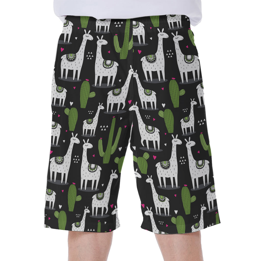 Cactus And Llama Pattern Print Men's Beach Shorts