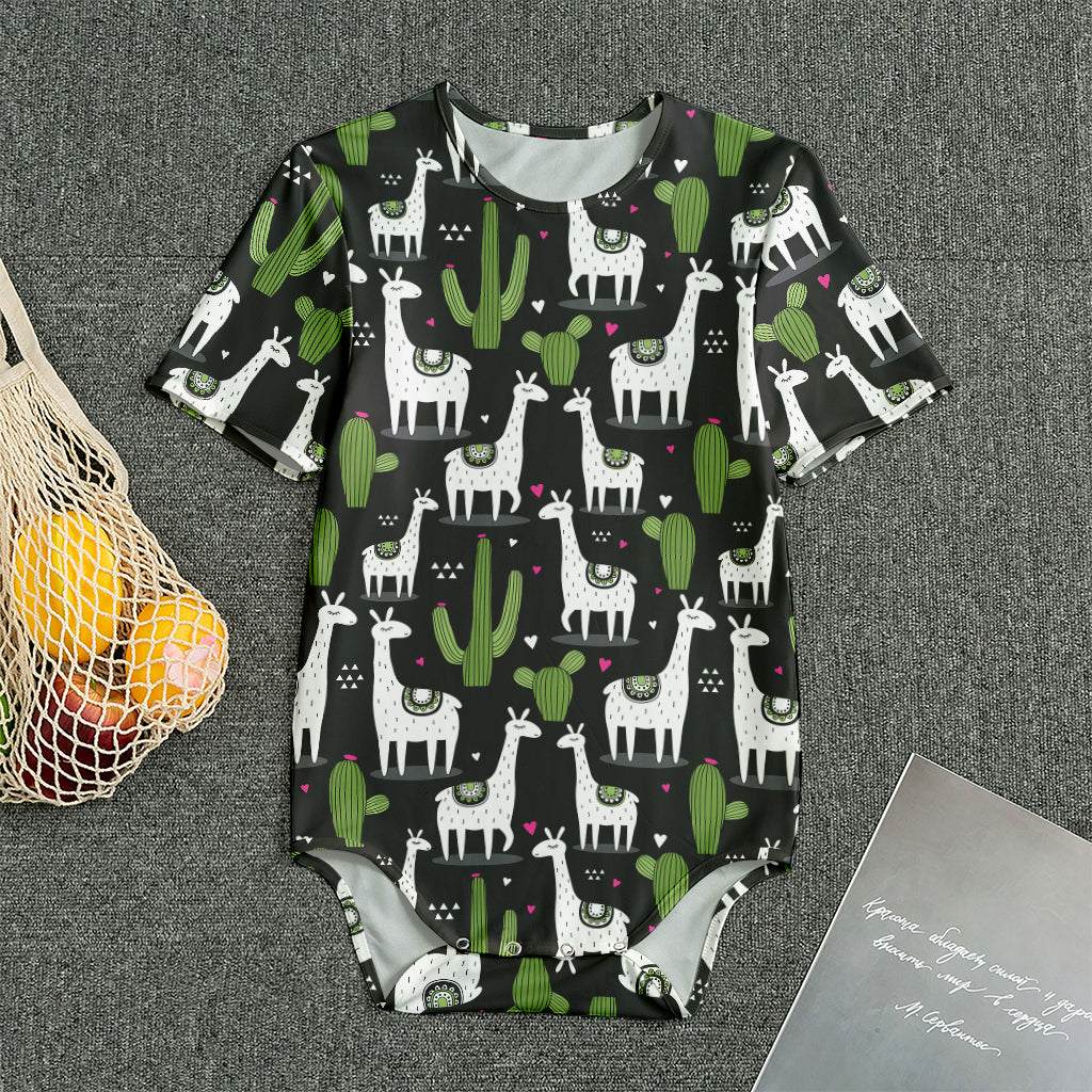 Cactus And Llama Pattern Print Men's Bodysuit
