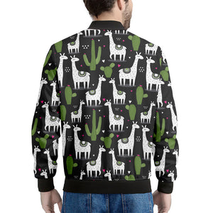 Cactus And Llama Pattern Print Men's Bomber Jacket