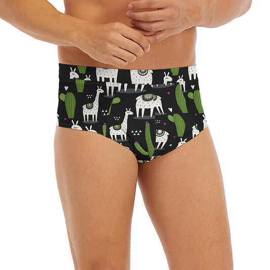 Cactus And Llama Pattern Print Men's Briefs