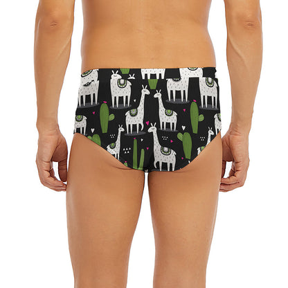 Cactus And Llama Pattern Print Men's Briefs