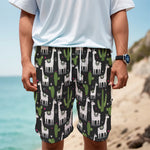 Cactus And Llama Pattern Print Men's Cargo Shorts