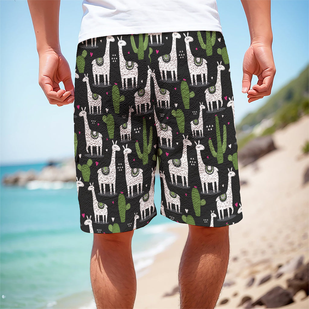 Cactus And Llama Pattern Print Men's Cargo Shorts