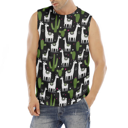 Cactus And Llama Pattern Print Men's Fitness Tank Top