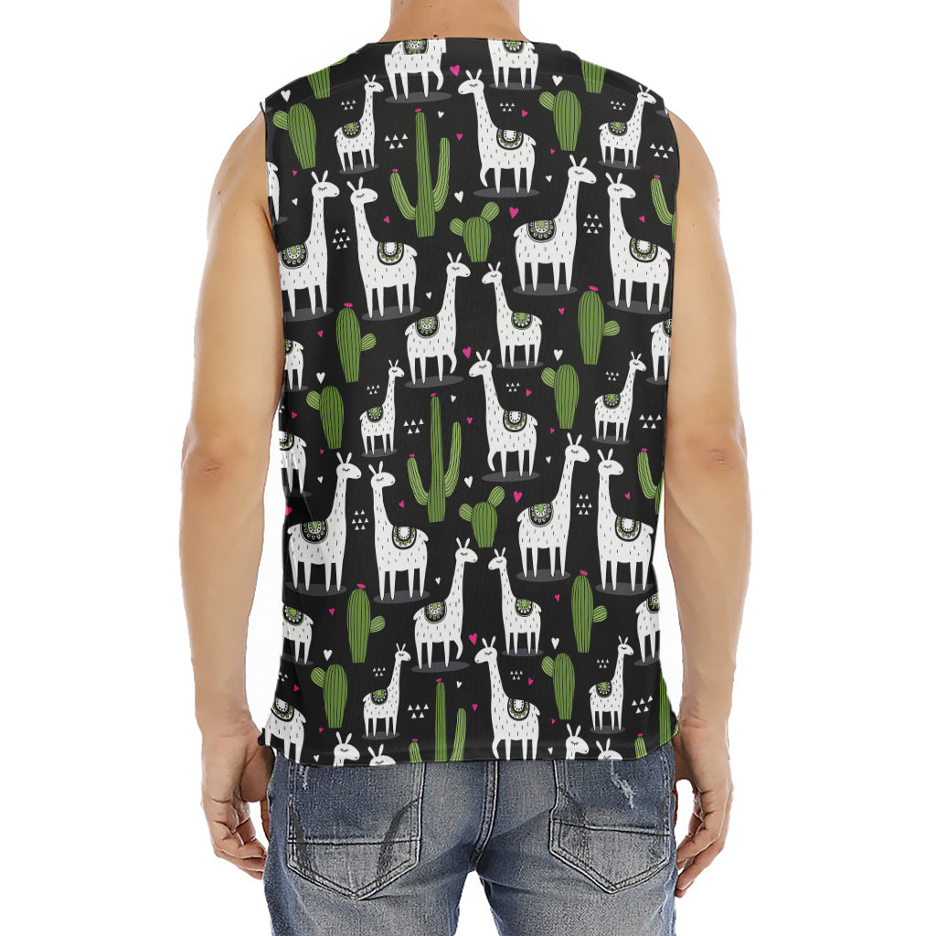 Cactus And Llama Pattern Print Men's Fitness Tank Top