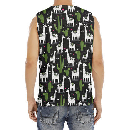 Cactus And Llama Pattern Print Men's Fitness Tank Top
