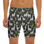 Cactus And Llama Pattern Print Men's Long Boxer Briefs