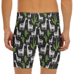 Cactus And Llama Pattern Print Men's Long Boxer Briefs