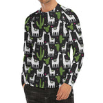 Cactus And Llama Pattern Print Men's Long Sleeve Rash Guard