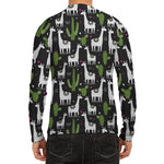 Cactus And Llama Pattern Print Men's Long Sleeve Rash Guard