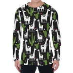 Cactus And Llama Pattern Print Men's Long Sleeve T-Shirt