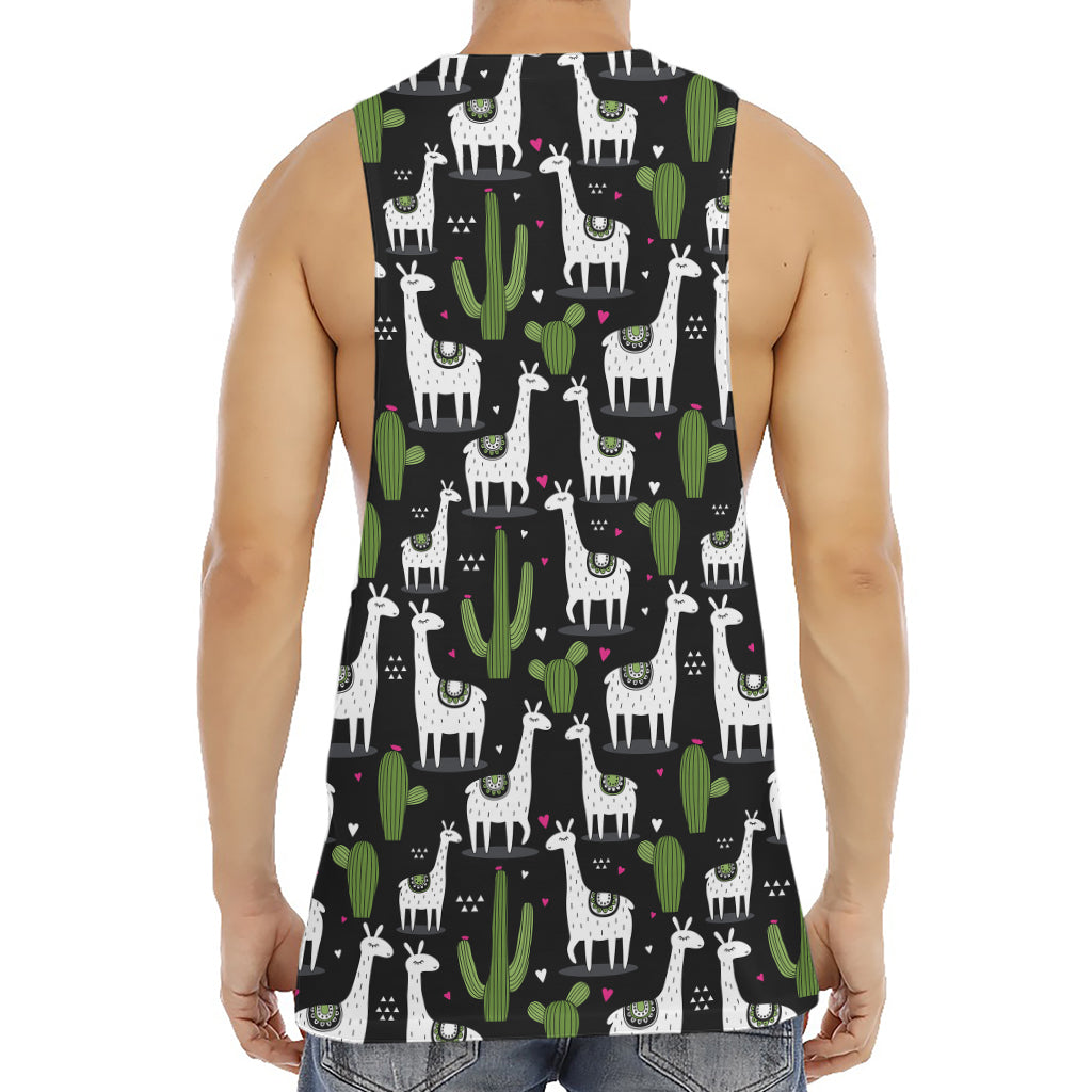 Cactus And Llama Pattern Print Men's Muscle Tank Top