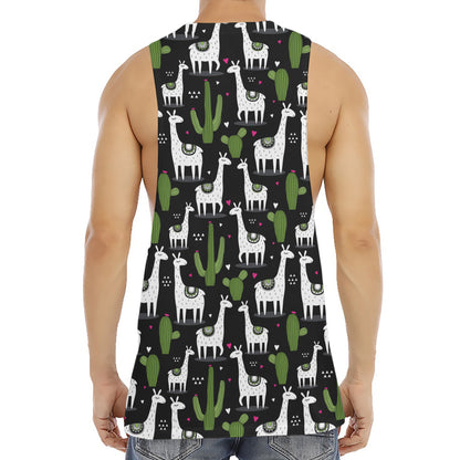 Cactus And Llama Pattern Print Men's Muscle Tank Top